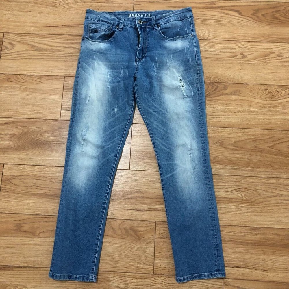 💙 Parasuco Stretch Hi-Rise Skinny Jeans Women's 29 Blue Distressed Crop EUC
